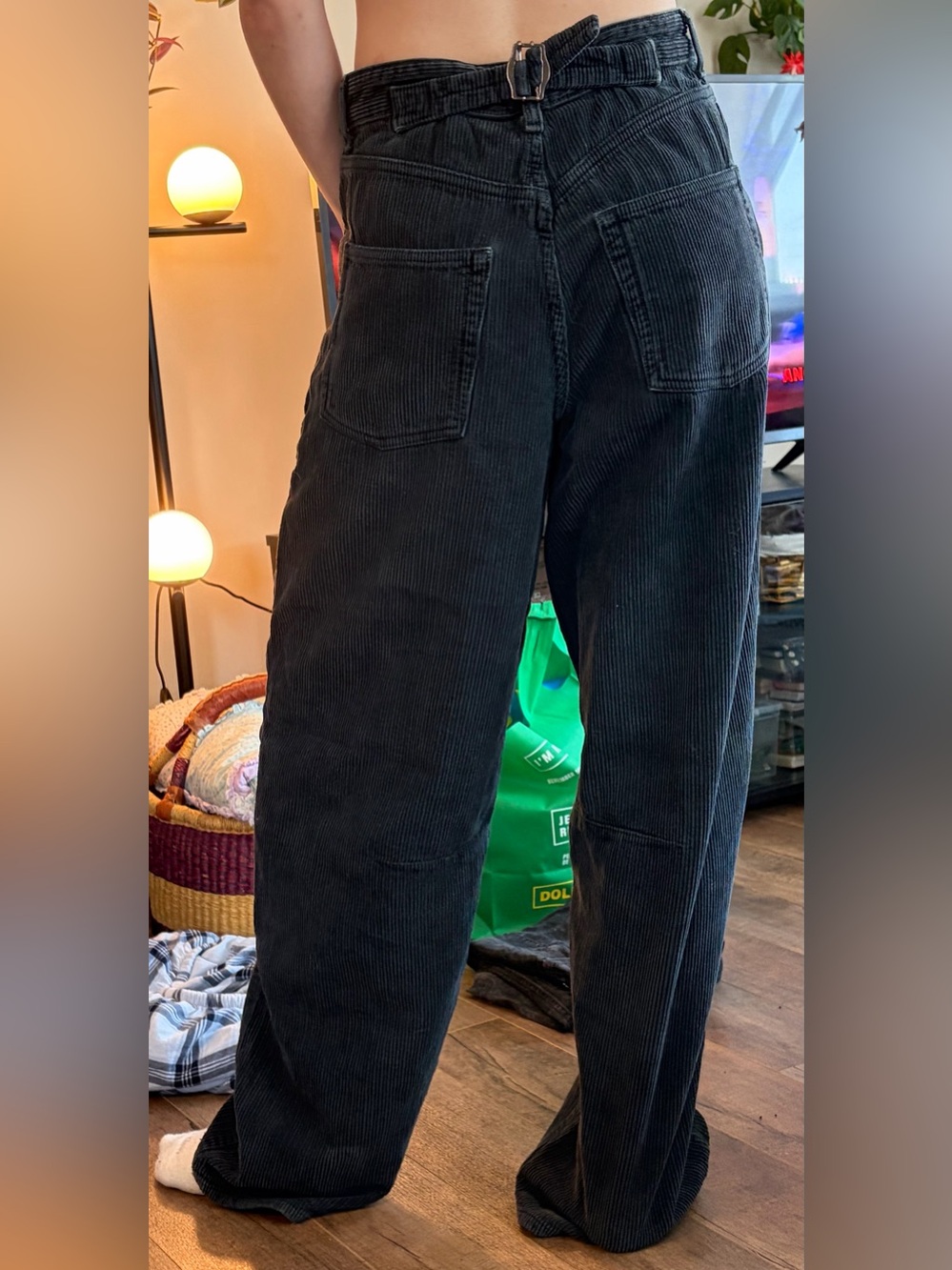 Wide Leg/Barrel Leg Black Corduroy Pants - Picture 3 of 6